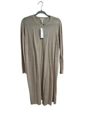 NWT $278 Eileen Fisher Fine Organic Linen Crepe Knit Duster Long Cardigan XS